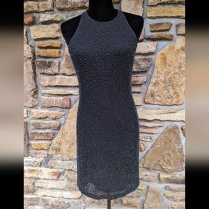 Vintage silk 1990s black beaded cocktail dress